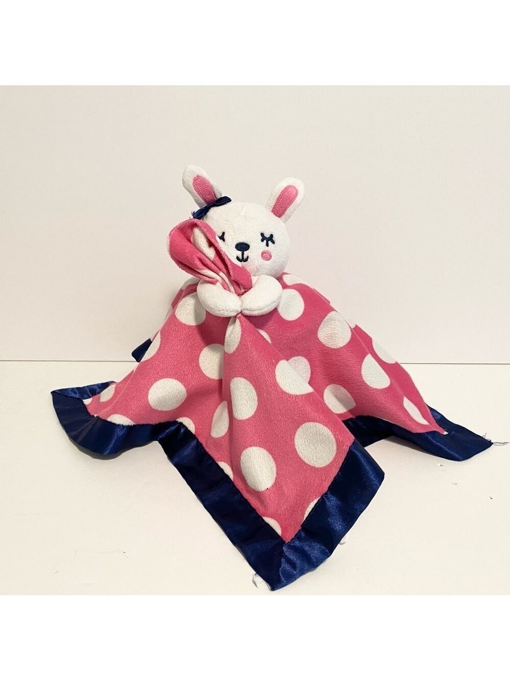 Old Navy Pink Polka Dot Bunny Lovey Blue Satin Baby Girl Cuddle Toy Plush Lovie